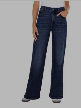 Well Worn Women's Wide Leg High Rise Jeans, Dark Blue, Size 10/30 (inseam 31.5)